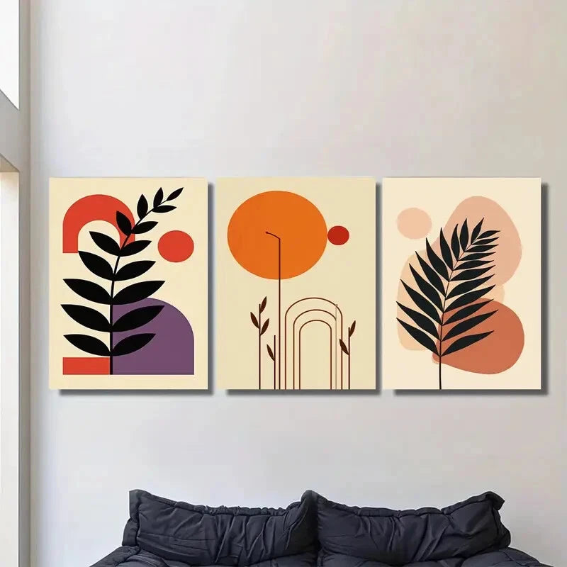 3pcs Vibrant Geometric & Botanical Design Metal Print Ready to Hang Art