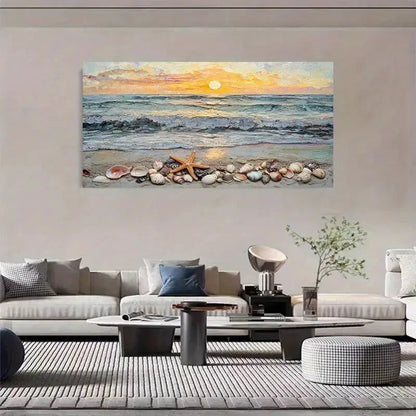 Coastal Sea View With Shells Wall Art Canvas Office Home Room Framed 120x60cm