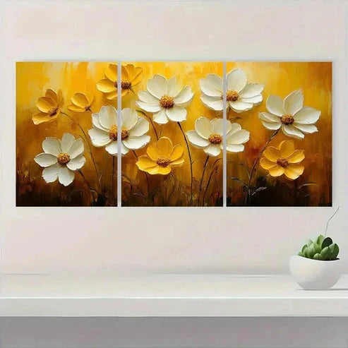 3pcs White Coreopsis & Yellow Tickseed Flower  Wall Art Set Canvas Unframed – High Quality Print 100% Australian Made Wall Canvas - Bella Home Decor