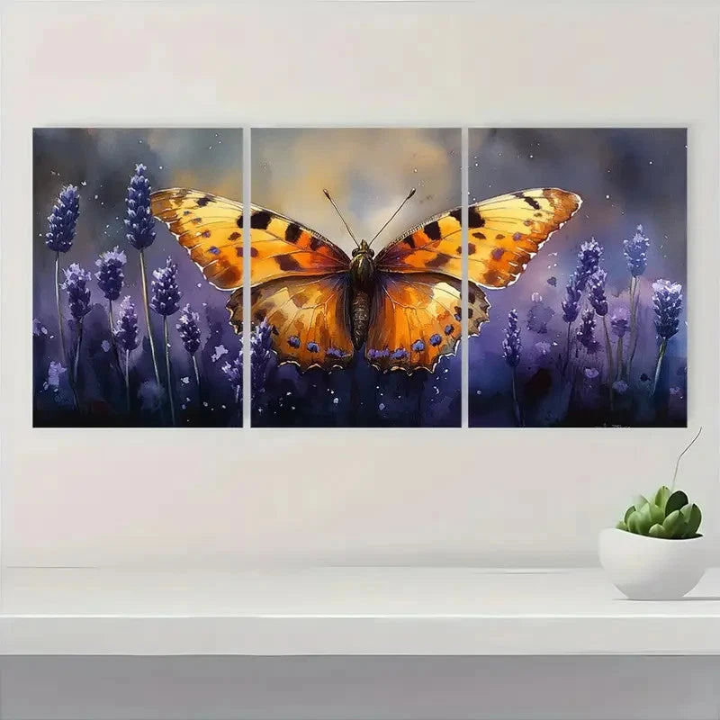 3pcs Lavender Watercolor Wildflower L   Wall Art Set Canvas Framed 60x90cm - High Quality Print 100% Australian Made Wall Canvas Ready to Hang