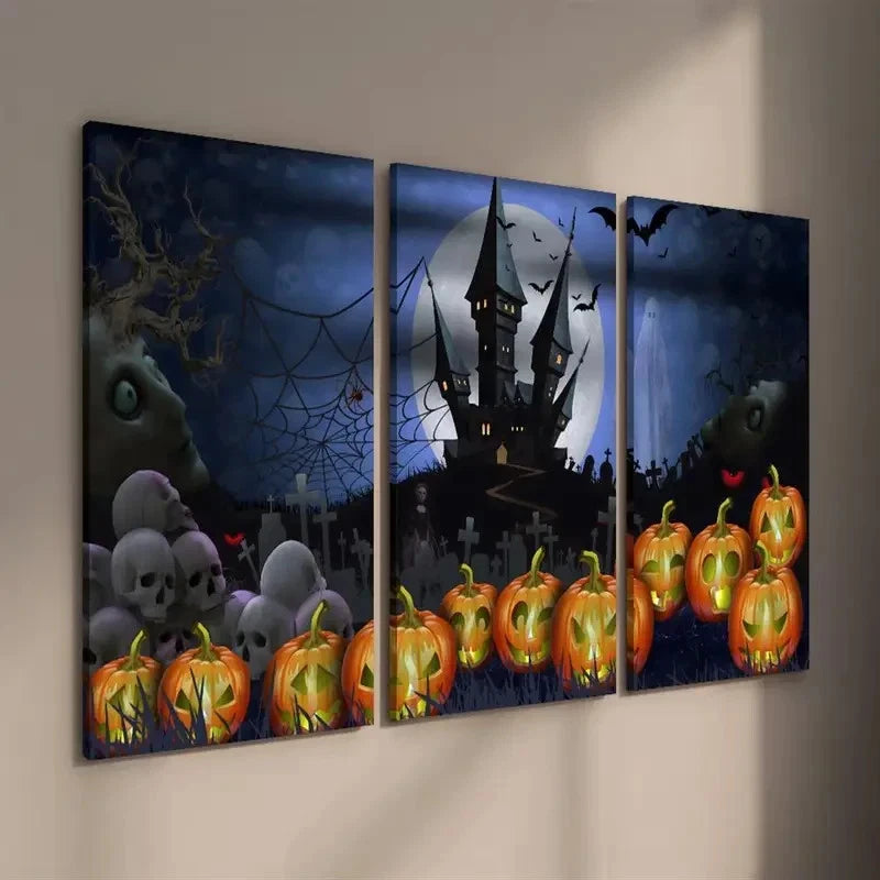 3pcs Pumpkin and Castle PC    Wall Art Set Canvas Framed 50x70cm - High Quality Print 100% Australian Made Wall Canvas Ready to Hang - Bella Home Decor