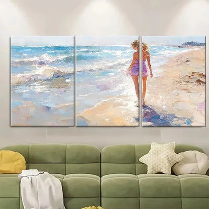 3pcs Beach Painting Summer Girl Metal Print Ready to Hang Art - Bella Home Decor