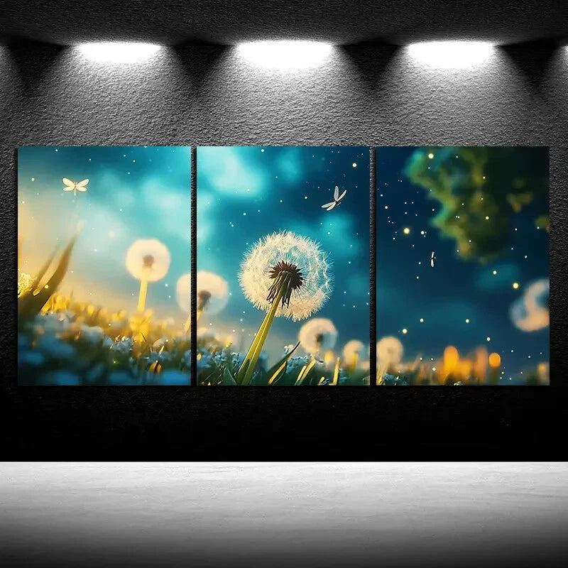 3pcs Beautiful Dandelion Green Trees Metal Print Ready to Hang Art - Bella Home Decor