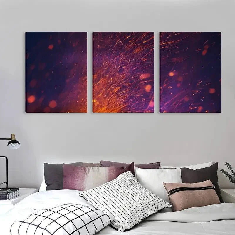 3pcs Fire Spark Painting in Purple, Pink Orange  Wall Art Set Canvas Framed 40x60cm - High Quality Print 100% Australian Made Wall Canvas Ready to Hang - Bella Home Decor