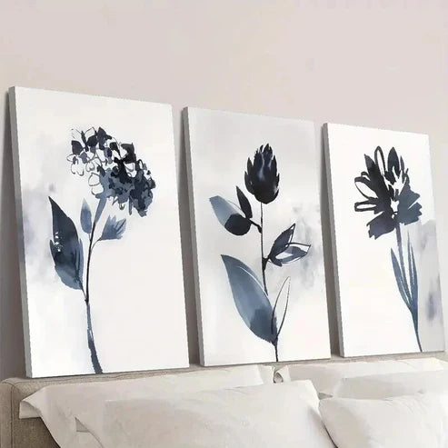3pcs Classic Modern Blue Floral Painting Wall Art Canvas Unframed - High Quality Print 100% Australian Made Wall Canvas - Bella Home Decor