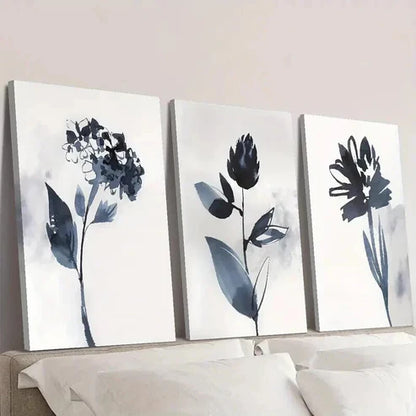 3pcs Classic Modern Blue Floral Painting Wall Art Canvas Unframed - High Quality Print 100% Australian Made Wall Canvas - Bella Home Decor