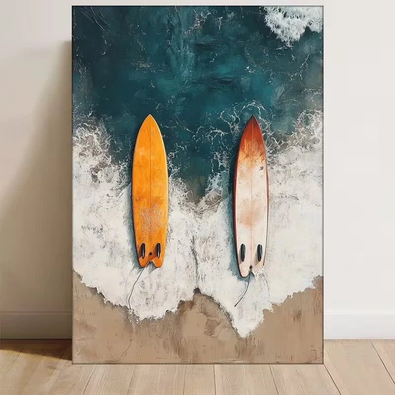 Coastal Surfboard Vintage Beach Metal Print Ready to Hang