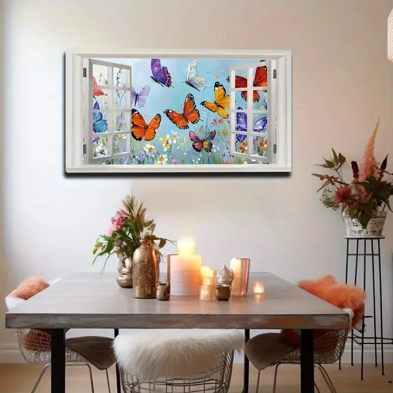 Vibrant Butterflies Soaring Wall Art Canvas Office Home Room Framed 120x60cm