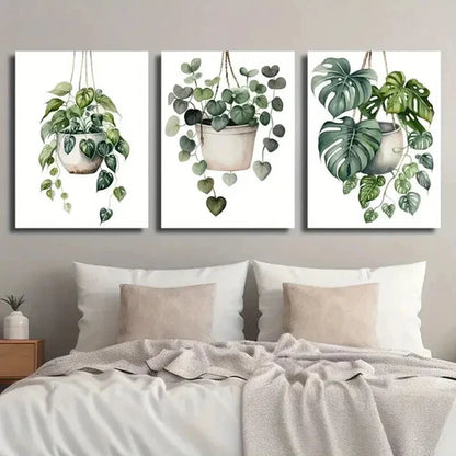 3pcs Green Monstera & Pothos Plant Wall Art Canvas Unframed - High Quality Print 100% Australian Made Wall Canvas