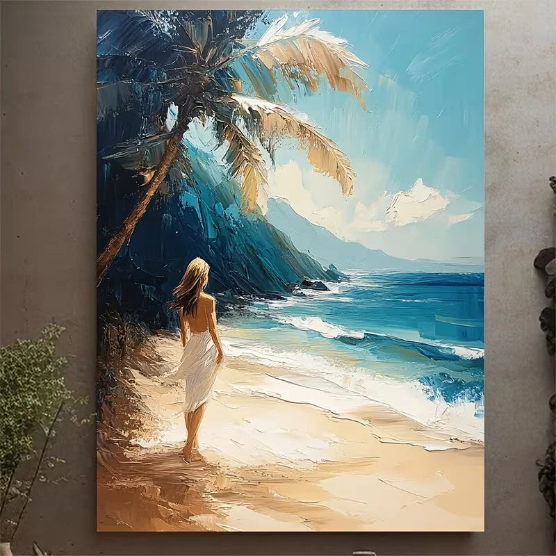 Seaside Oil Painting Beach Scene 60x90cm Metal Print Ready to Hang