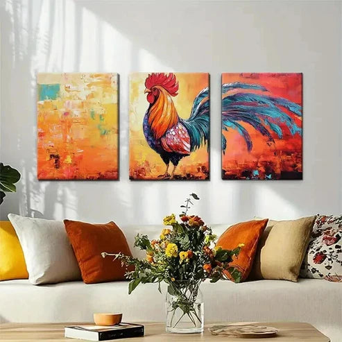 3pcs Colorful Farmhouse Animal Vibrant Wall Art Canvas Unframed - High Quality Print 100% Australian Made Wall Canvas - Bella Home Decor
