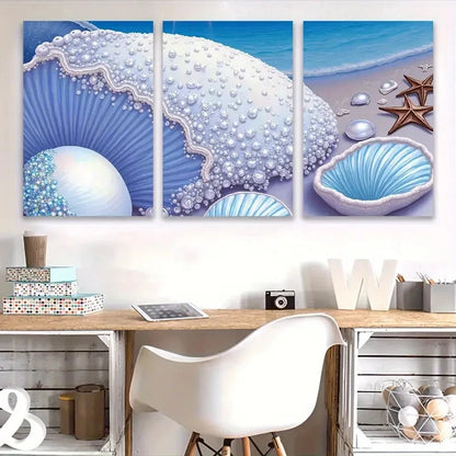 3pcs Seashell Coastal Scene Wall Art Set Canvas Framed 40x60cm - High Quality Print 100% Australian Made Wall Canvas Ready to Hang
