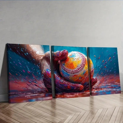 3pcs Baseball Paint Splatter Design Wall Art Set Canvas Framed 40x60cm - High Quality Print 100% Australian Made Wall Canvas Ready to Hang