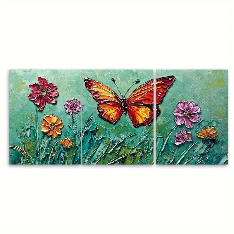 3pcs Colorful Wildflower Green Heavy FI Wall Art Set Canvas Framed 40x60cm - High Quality Print 100% Australian Made Wall Canvas Ready to Hang - Bella Home Decor