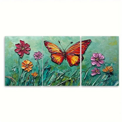 3pcs Colorful Wildflower Green Heavy FI Wall Art Set Canvas Framed 40x60cm - High Quality Print 100% Australian Made Wall Canvas Ready to Hang - Bella Home Decor