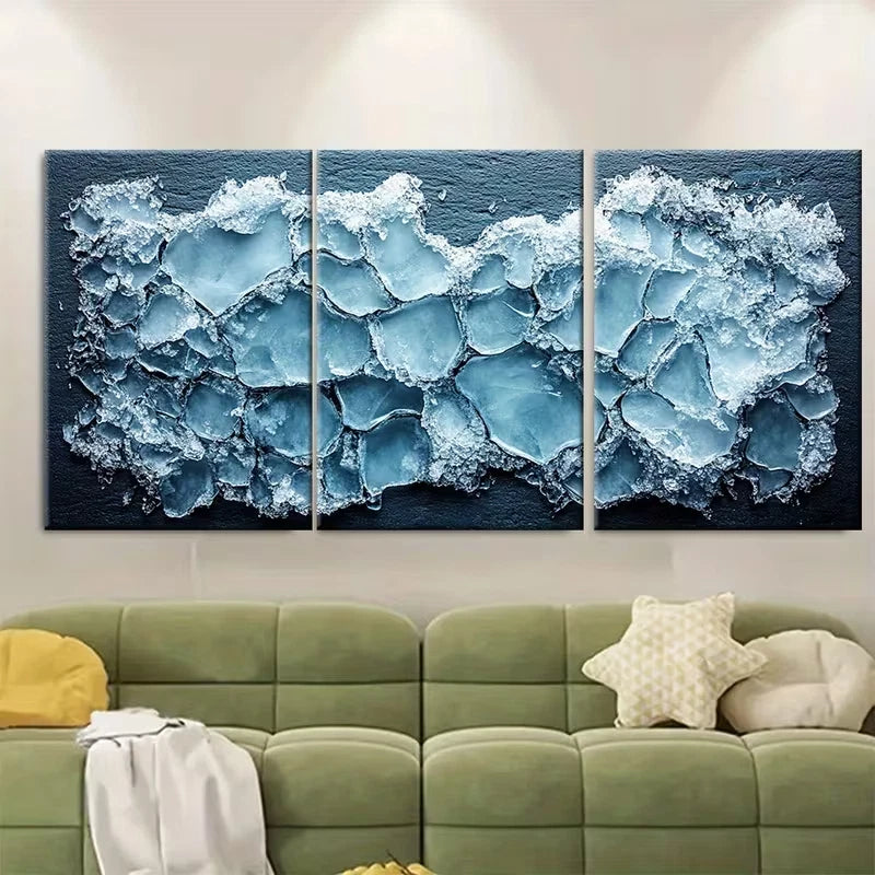 3pcs Cracked Ice on Water Metal Print Ready to Hang Art
