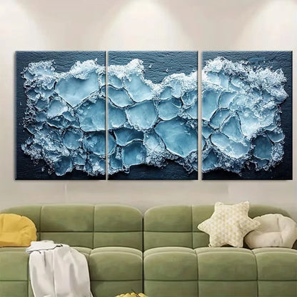 3pcs Cracked Ice on Water Metal Print Ready to Hang Art