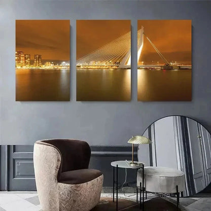 3pcs Long Exposure Skyline Nightscape Perfect Wall Art Set Canvas Framed 60x90cm - High Quality Print 100% Australian Made Wall Canvas Ready to Hang - Bella Home Decor
