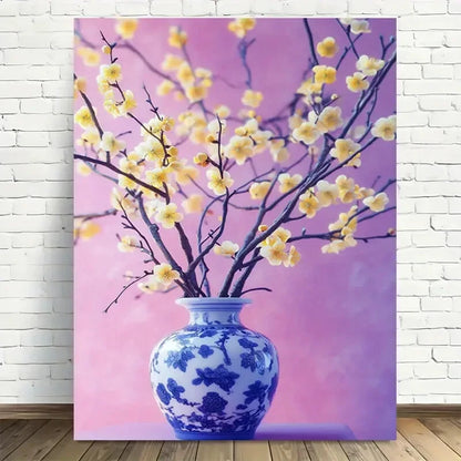 Beautiful Cherry Blossom Vase Elegant Painting 40x60cm Metal Print Ready to Hang - Bella Home Decor