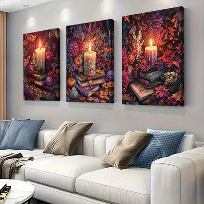 3pcs vibrant blossoming flowers Autumn-themed Wall Art Set Canvas Framed 60x90cm - High Quality Print 100% Australian Made Wall Canvas Ready to Hang
