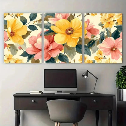 3pcs Modern Botanical Print With Yellow Perfect Wall Art Set Canvas Framed 50x70cm - High Quality Print 100% Australian Made Wall Canvas Ready to Hang