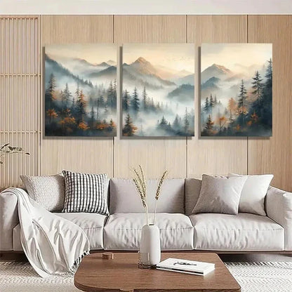 3pcs Misty Mountain Forest Tranquil Perfect Wall Art Set Canvas Framed 60x90cm - High Quality Print 100% Australian Made Wall Canvas Ready to Hang