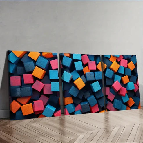 3pcs Colorful Cubes Wall Art Set Canvas Unframed - High Quality Print 100% Australian Made Wall Canvas - Bella Home Decor