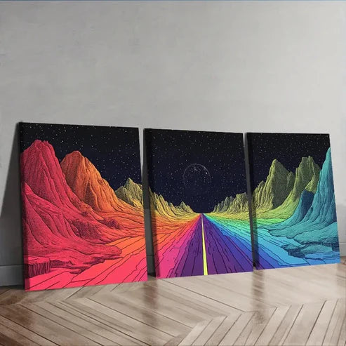 3pcs Rainbow-Colored Path in the Sky Wall Art Set Canvas Unframed – High Quality Print 100% Australian Made Wall Canvas - Bella Home Decor