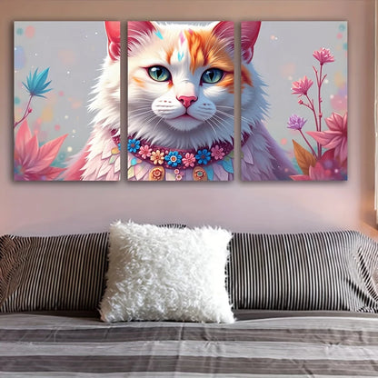 3pcs Vertical Cat Orange Tabby Paintings Wall Art Set Canvas Framed 50x70cm - High Quality Print 100% Australian Made Wall Canvas Ready to Hang