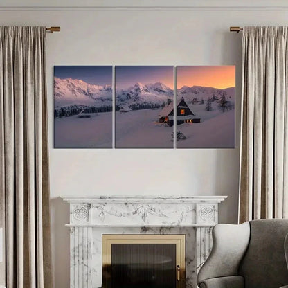 3pcs Snow Scene Cabin & Snow Mountain LandscapeWall Art Set Canvas Framed 60x90cm - High Quality Print 100% Australian Made Wall Canvas Ready to Hang