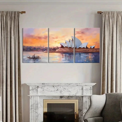 3pcs Sydney Opera House Sunset Glow Art Paint Wall Art Set Canvas Framed 40x60cm - High Quality Print 100% Australian Made Wall Canvas Ready to Hang