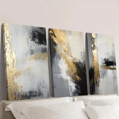 3pcs Golden Black Textured Abstract Wall Art Canvas Unframed - High Quality Print 100% Australian Made Wall Canvas - Bella Home Decor
