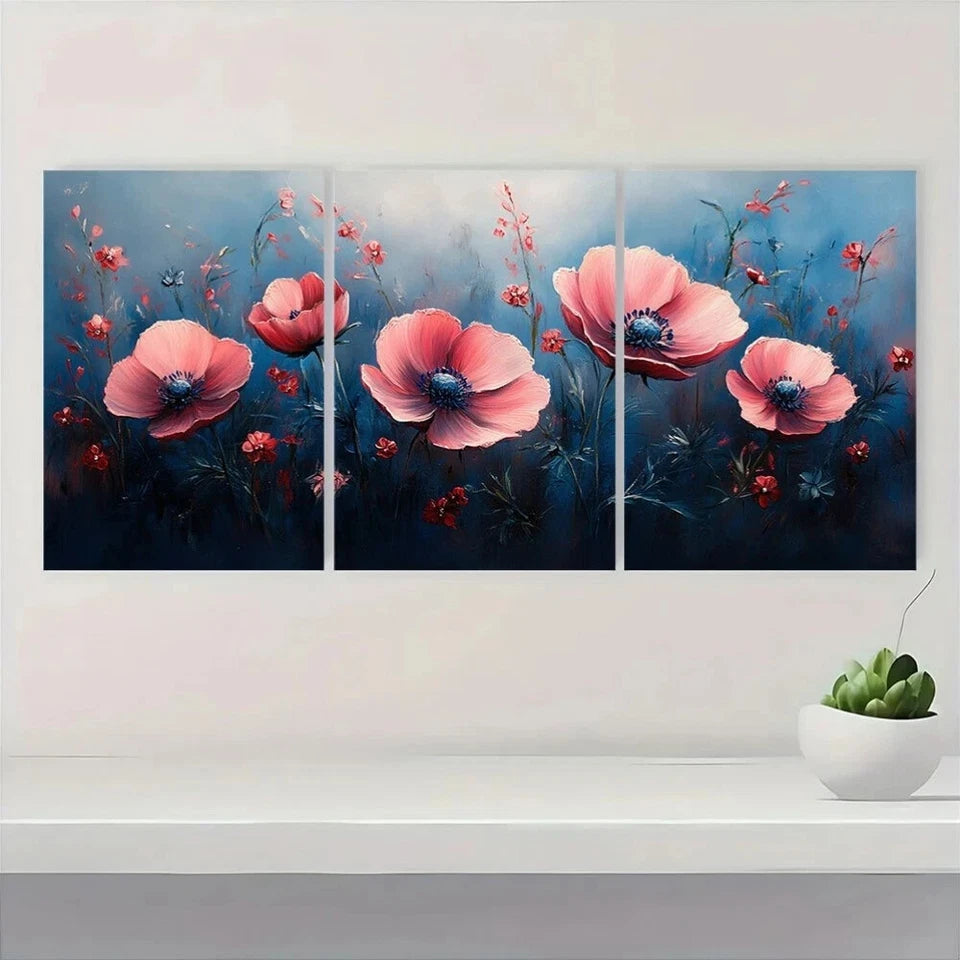 3pcs Pastel Flower Painting Modern Metal Print Ready to Hang Art - Bella Home Decor