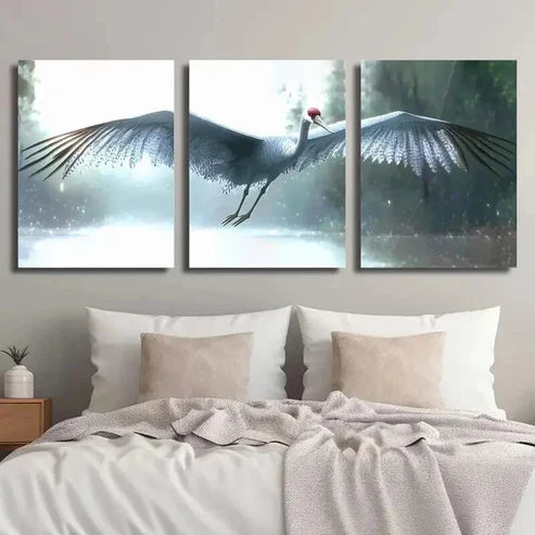 3pcs Crane Close-up Flying Bird Portrait Wall Art Set Canvas Unframed - High Quality Print 100% Australian Made Wall Canvas - Bella Home Decor
