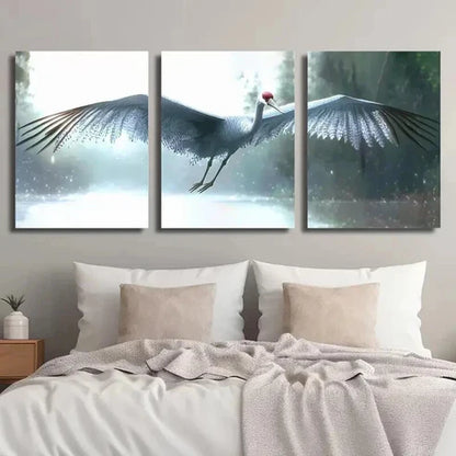 3pcs Crane Close-up Flying Bird Portrait Wall Art Set Canvas Unframed - High Quality Print 100% Australian Made Wall Canvas - Bella Home Decor