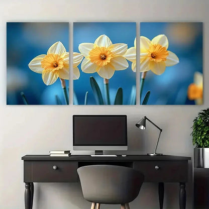 3pcs Daffodil Floral Décor Perfect Wall Art Set Canvas Framed 40x60cm - High Quality Print 100% Australian Made Wall Canvas Ready to Hang