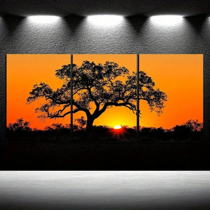 3pcs Thick Trees at Sunset Scenery Metal Print Ready to Hang Art - Bella Home Decor