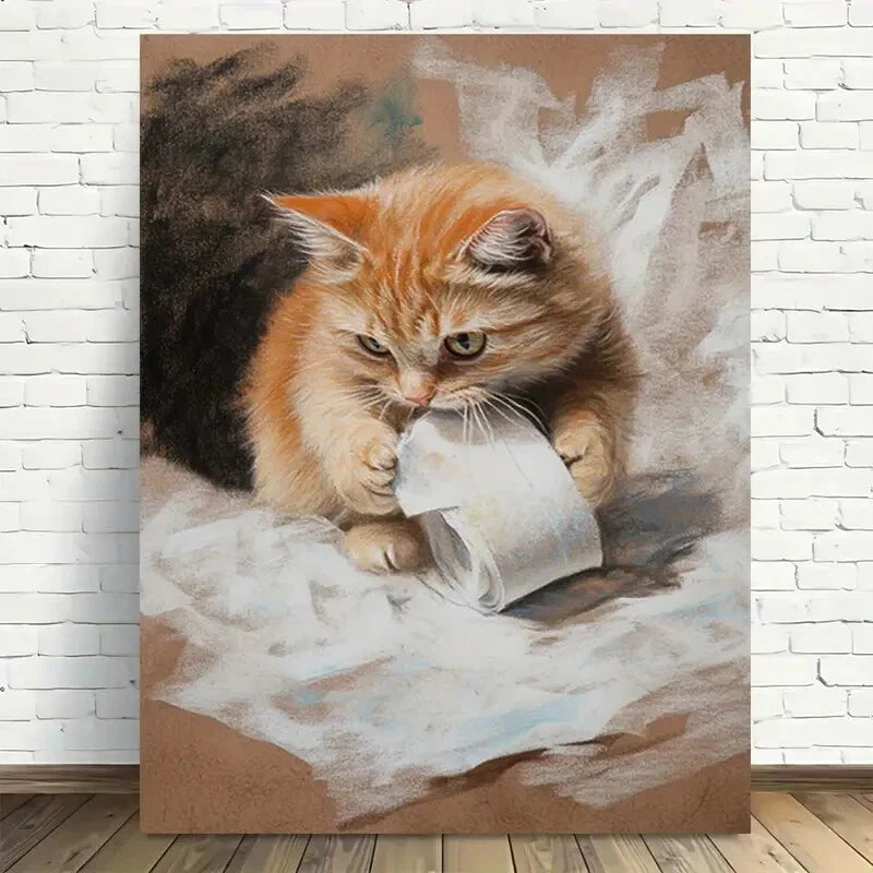 Beautiful Charming Orange Kitten Playing with Paper 40x60cm Metal Print Ready to Hang - Bella Home Decor