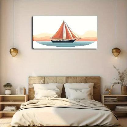 Red Sailboat Sailing Blue-Green Wall Art Canvas Office Home Room Framed 120x60cm - Bella Home Decor
