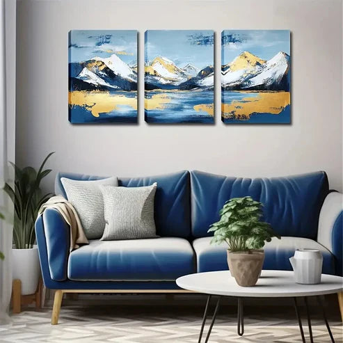 3pcs White Hillside with Golden Touch, Eco-Style Wall Art Set Canvas Unframed - High Quality Print 100% Australian Made Wall Canvas