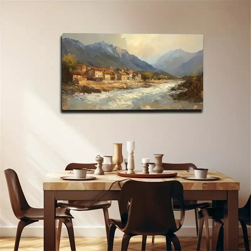 Small House By The River Wall Art Canvas Office Home Room Framed 120x60cm