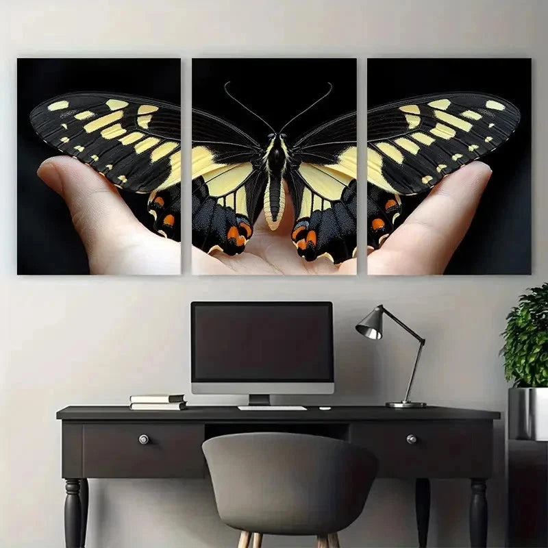 3pcs Elegant Butterfly Black And White Perfect Wall Art Set Canvas Framed 50x70cm - High Quality Print 100% Australian Made Wall Canvas Ready to Hang