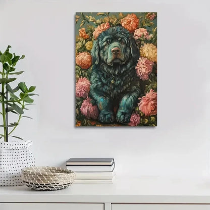 Vibrant Floral Tibetan Mastiff Dog Painting 40x60cm Metal Print Ready to Hang
