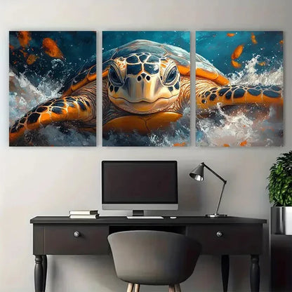 3pcs Vibrant Turtle & Ocean Wave Design Perfect Wall Art Set Canvas Framed 40x60cm - High Quality Print 100% Australian Made Wall Canvas Ready to Hang