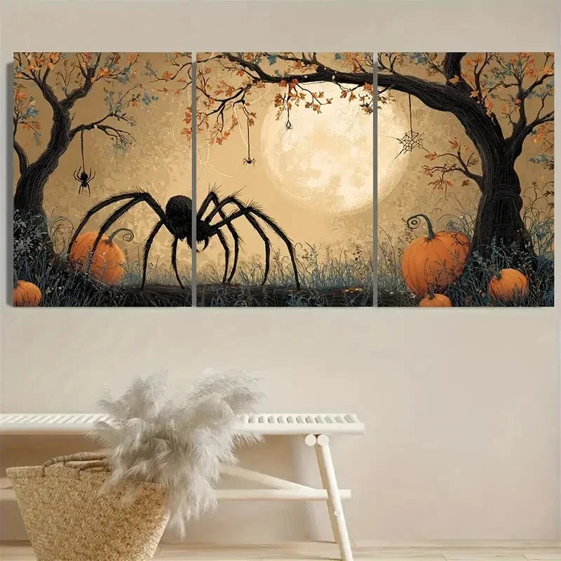 3pcs Spooky Night Forest Scene   Wall Art Set Canvas Framed 50x70cm - High Quality Print 100% Australian Made Wall Canvas Ready to Hang