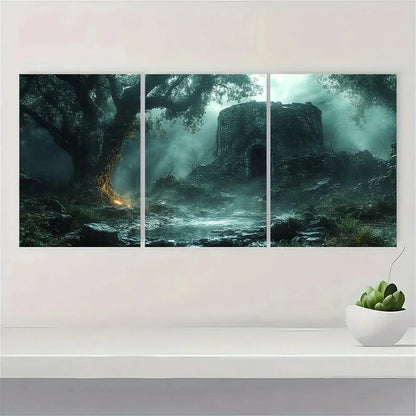 3pcs Halloween Dark Blue Themed Metal Print Ready to Hang Art - Bella Home Decor