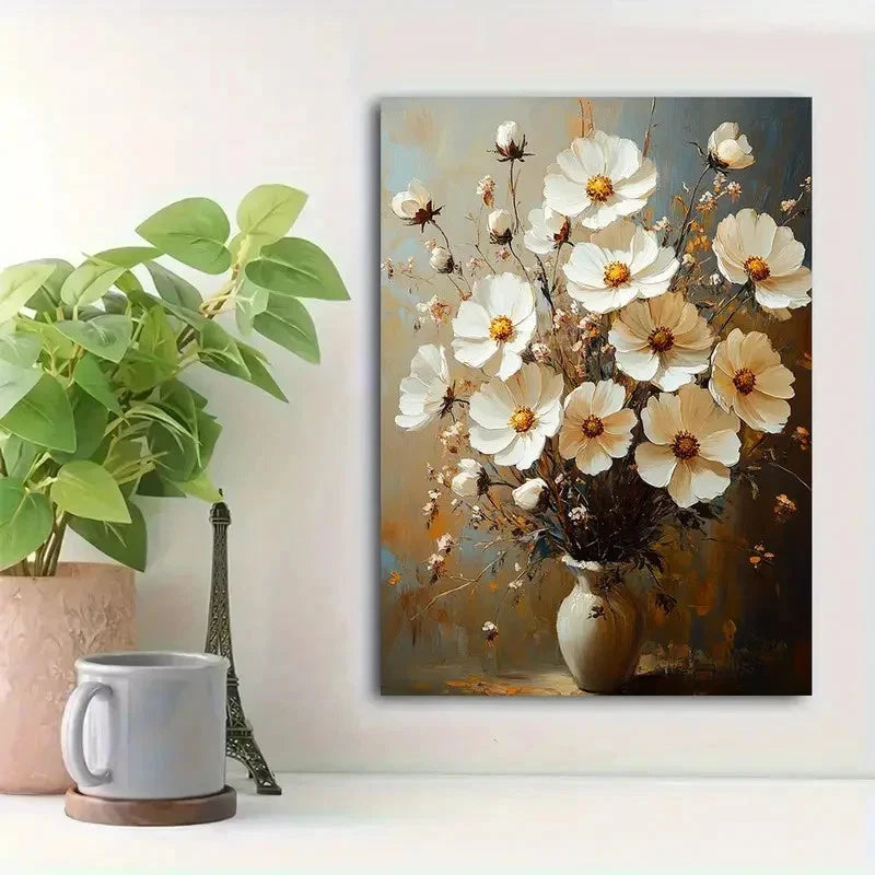 Beautiful Gray Background & Golden Accents Painting 40x60cm Metal Print Ready to Hang - Bella Home Decor