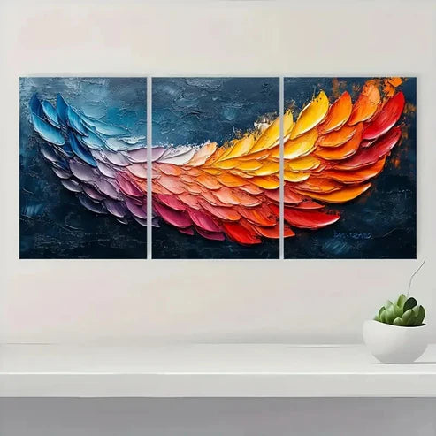3pcs Abstract Colorful Wing EW Wall Art Set Canvas Unframed - High Quality Print 100% Australian Made Wall Canvas - Bella Home Decor
