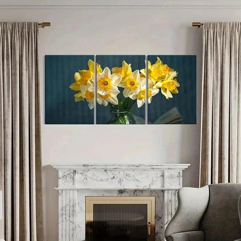 3pcs Yellow White Flower Narcissus Wall Art Set Canvas Framed 60x90cm - High Quality Print 100% Australian Made Wall Canvas Ready to Hang - Bella Home Decor