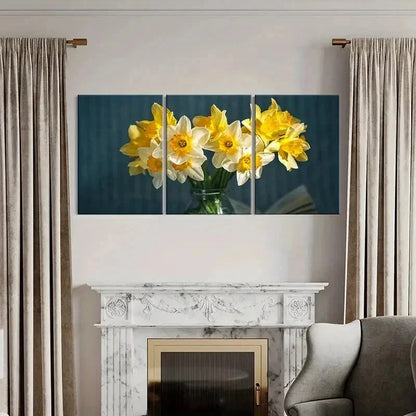 3pcs Yellow White Flower Narcissus Wall Art Set Canvas Framed 60x90cm - High Quality Print 100% Australian Made Wall Canvas Ready to Hang - Bella Home Decor